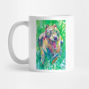 PIT BULL YAWNING IN THE GARDEN - watercolor portrait Mug